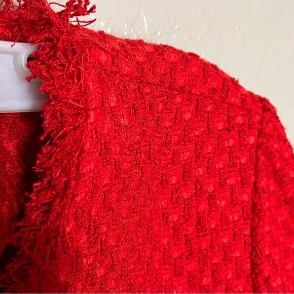 BB Dakota Feeling Fancy Red Tweed Zip Front Collarless Jacket Blazer Size Small - Picture 6 of 12